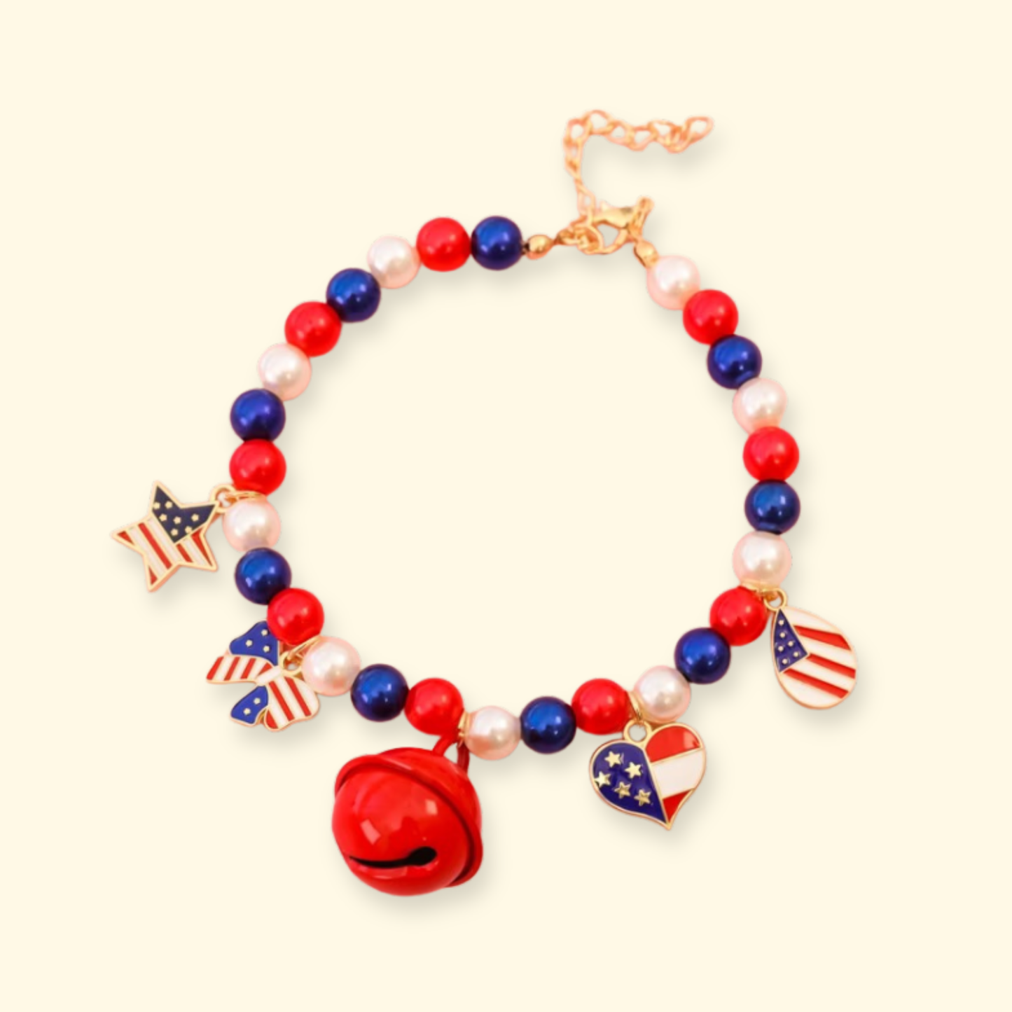 Colorful beaded dog necklace with hot air balloon charm, heart charm, rocking horse charm and bell for holiday pet outfits
