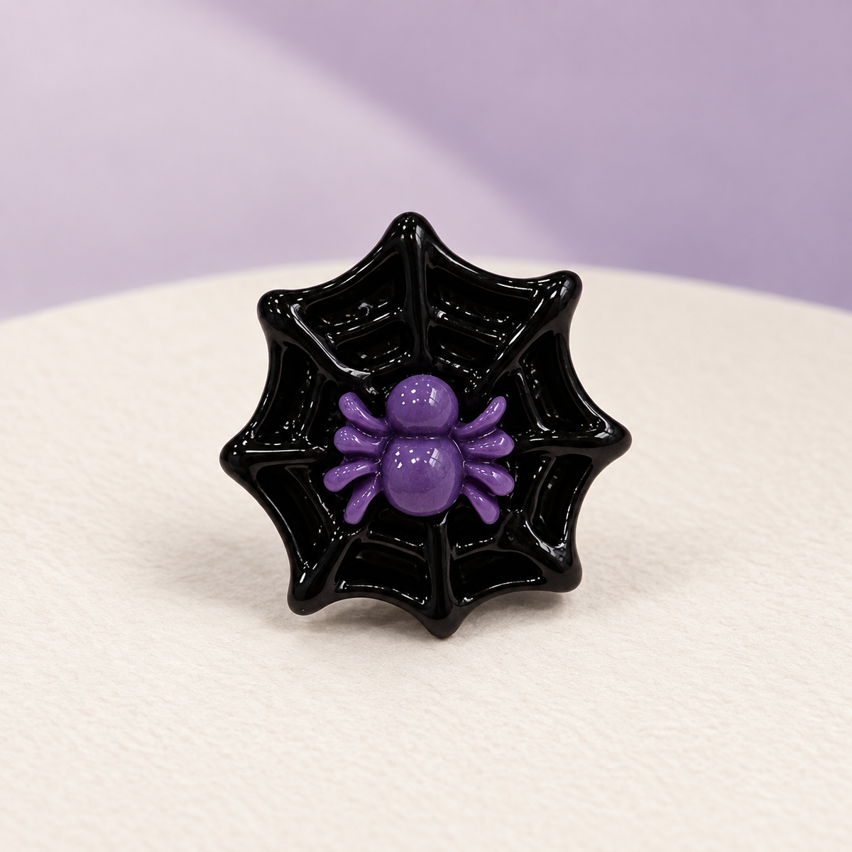 Black spider web dog collar charm with a purple spider for a gothic Halloween Petiria collar
