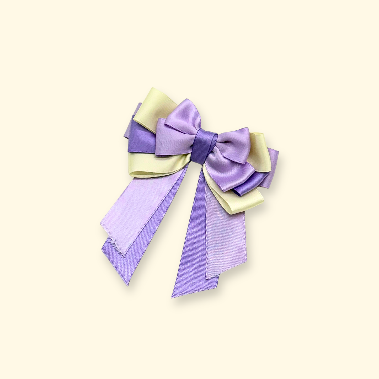 Purple and cream satin bow dog collar charm with layered ribbon design for interchangeable Petiria collars