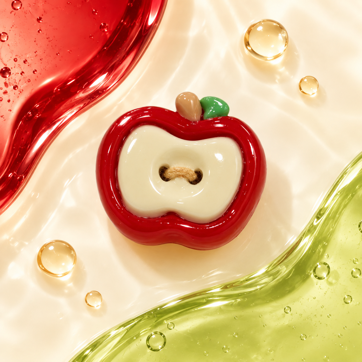 Sweet Apple dog collar charm with a red apple shape, cream center and green leaf detail