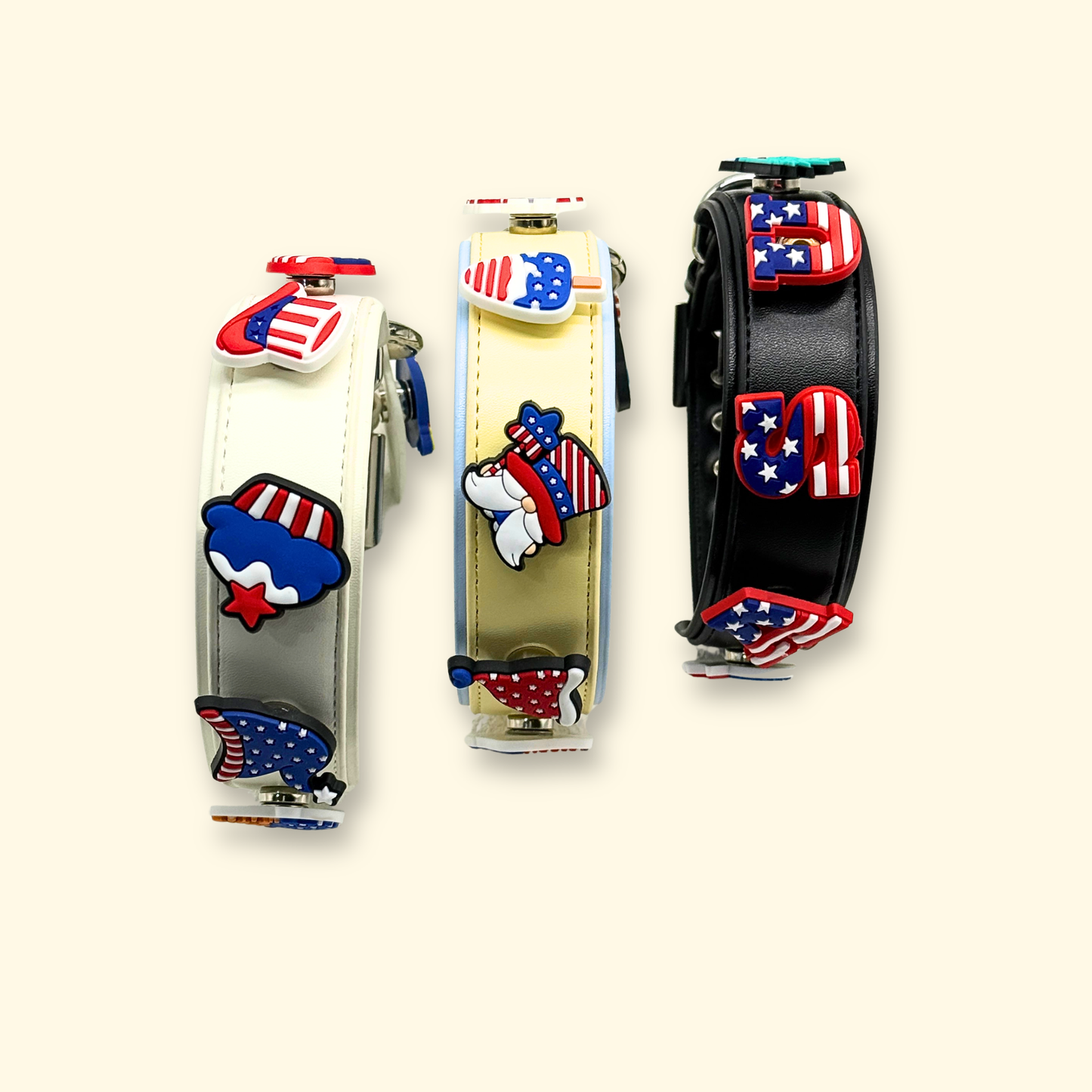 USA 250th Anniversary Pet Collar Charms on Different Color Collars