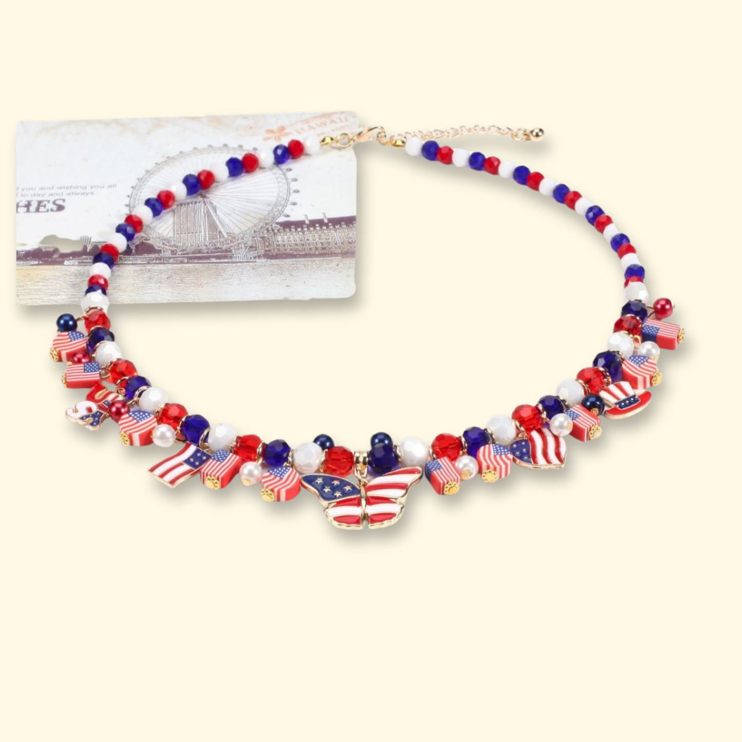 USA 250 patriotic pet necklace with red white blue beads for dogs
