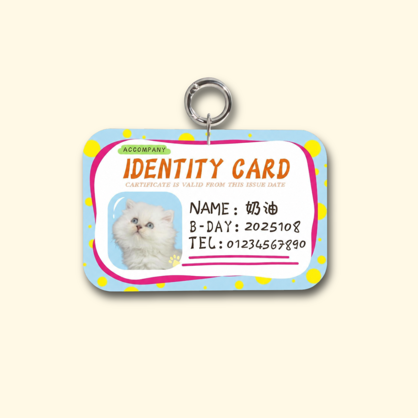 Custom Pet ID Tag in Polka Dot Blue with Personalization Options for Pet's Info