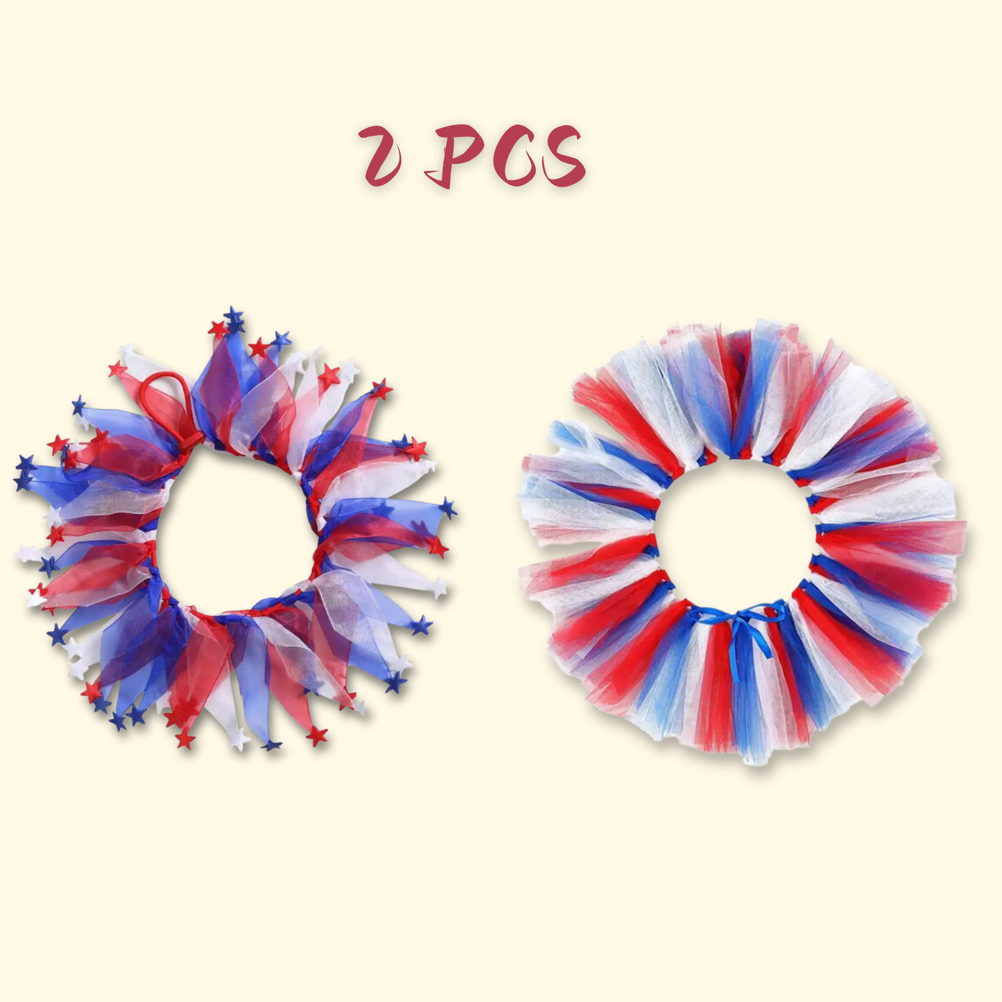 Set of 2 USA-themed red, white, and blue dog tutu skirts with matching patriotic ruffle collars, 4th of July costume for small to medium dogs, festive pet apparel