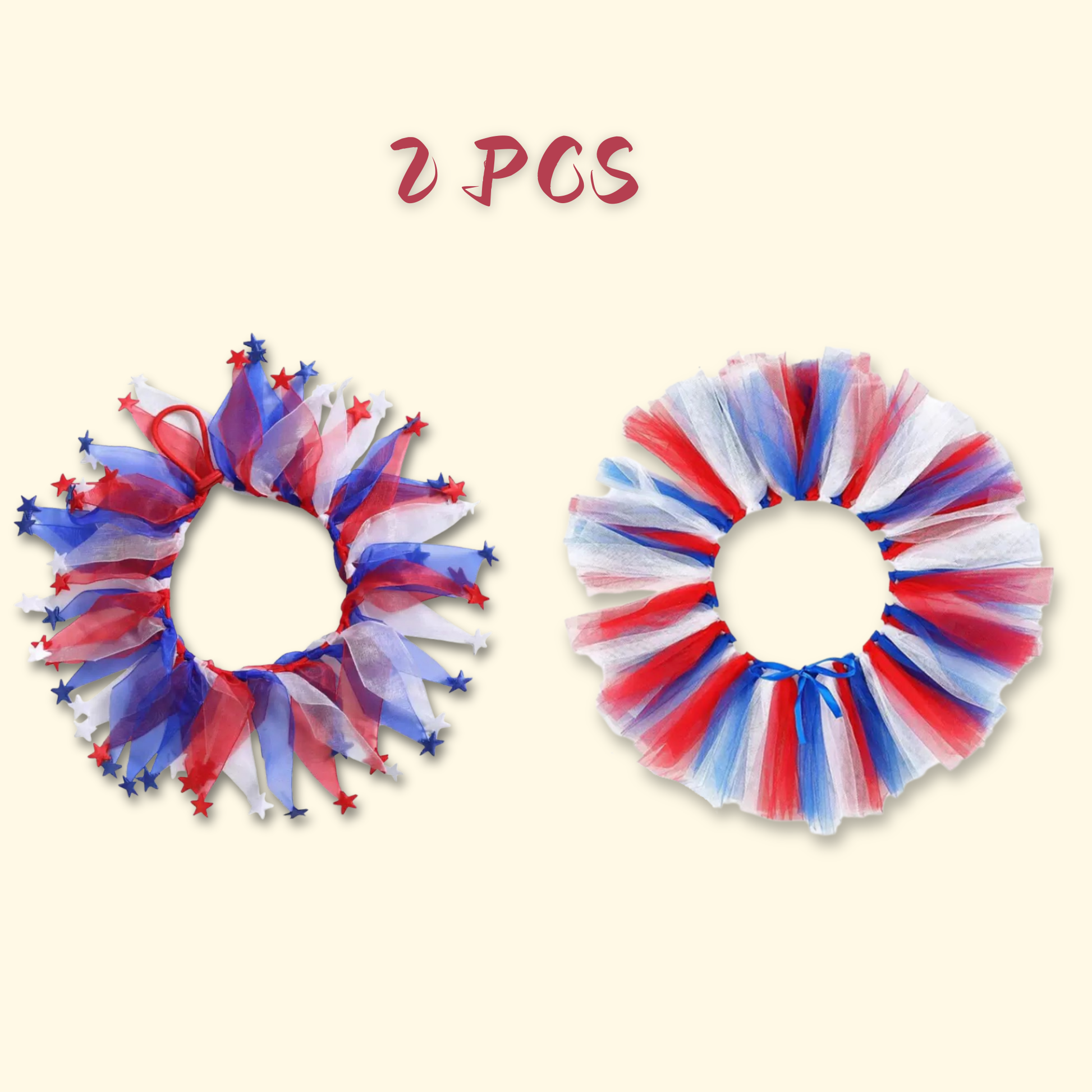 Set of 2 USA-themed red, white, and blue dog tutu skirts with matching patriotic ruffle collars, 4th of July costume for small to medium dogs, festive pet apparel