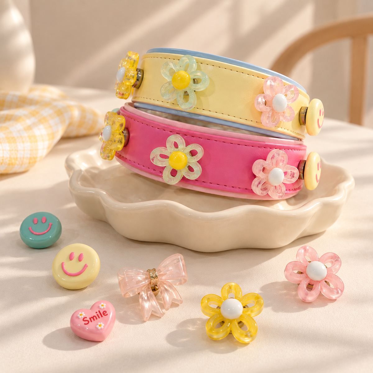 Pastel Smiley Dog Collar Charms