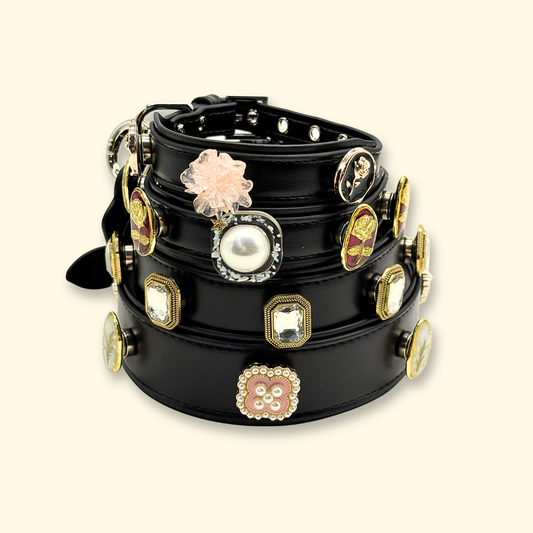 Black interchangeable dog collar with cute luxury charms for dogs and cats