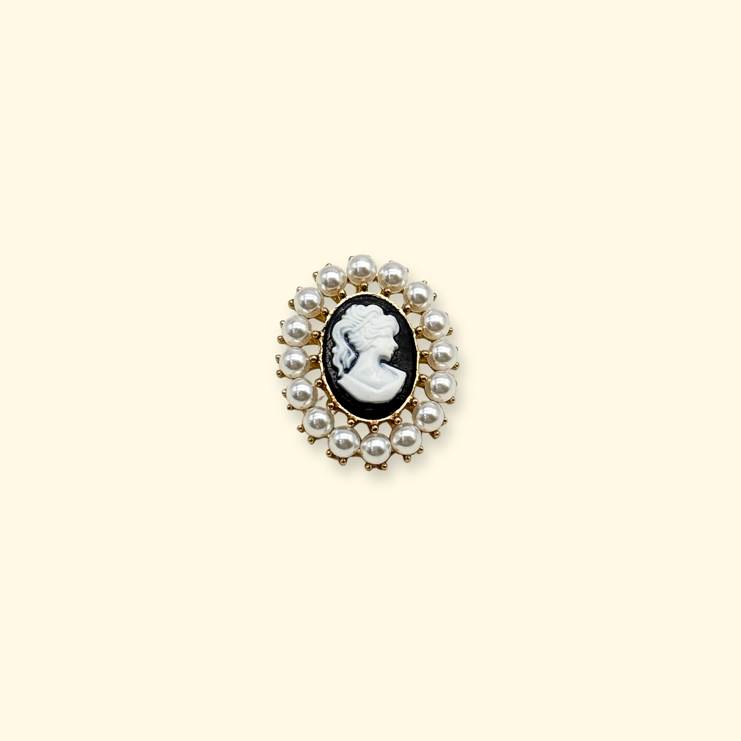 Black cameo dog collar charm with pearl halo frame and antique style silhouette for elegant pet accessories