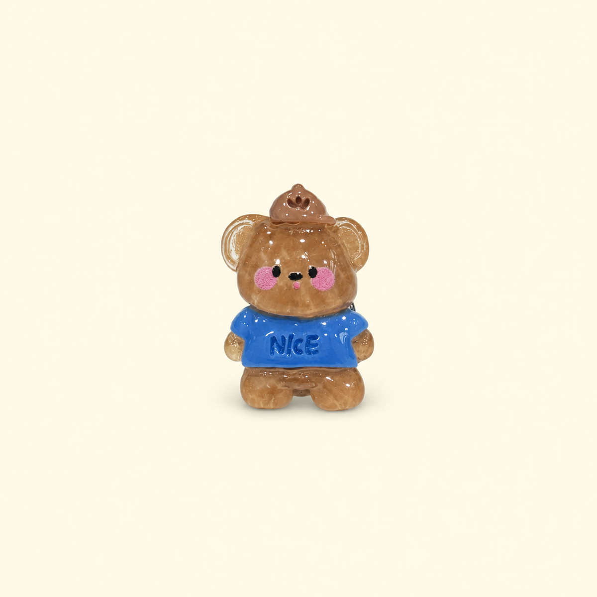Nice Bear dog collar charm featuring a cute brown bear character wearing a blue NICE shirt