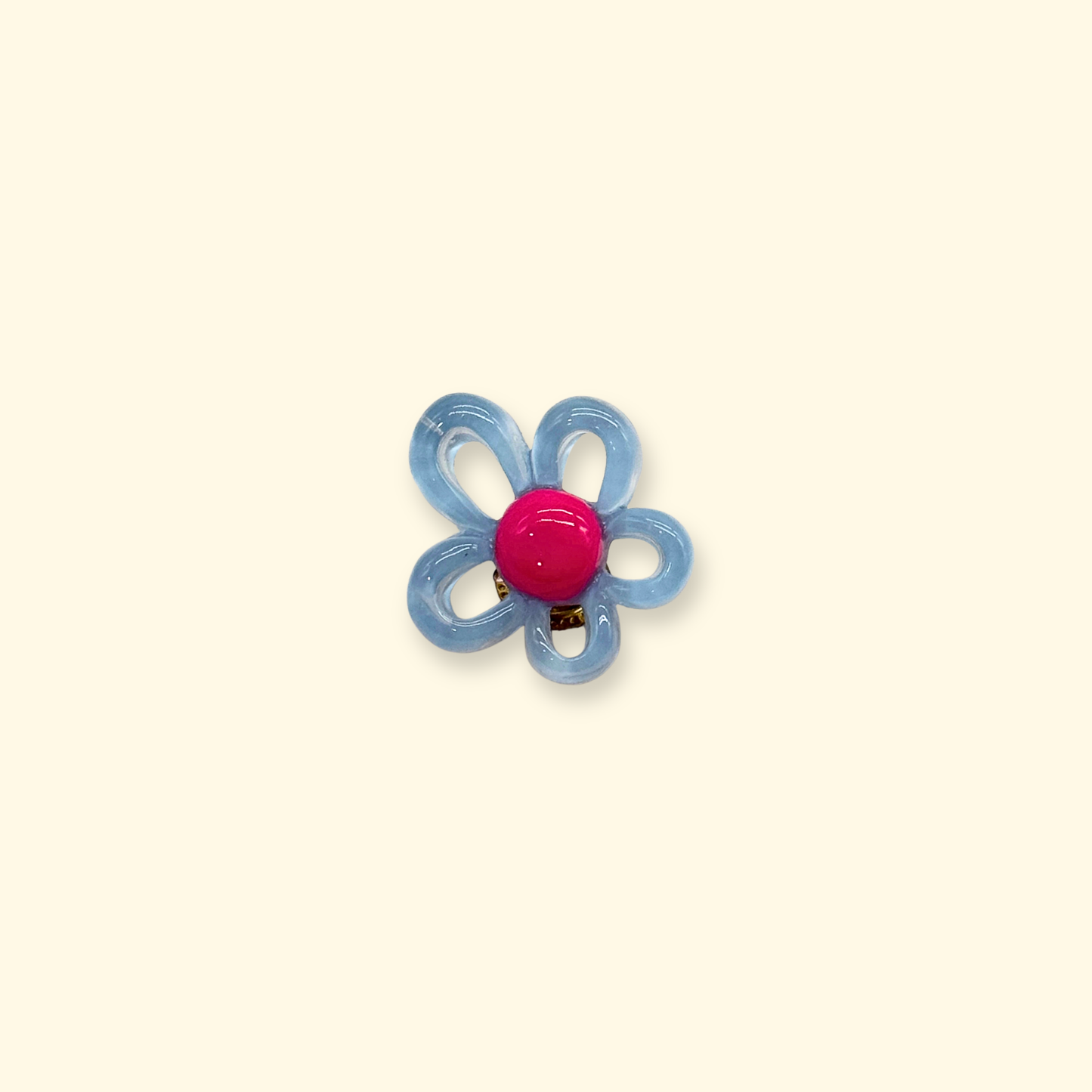 Single blue flower snap-on dog collar charm with pink center, lightweight interchangeable pet accessory design