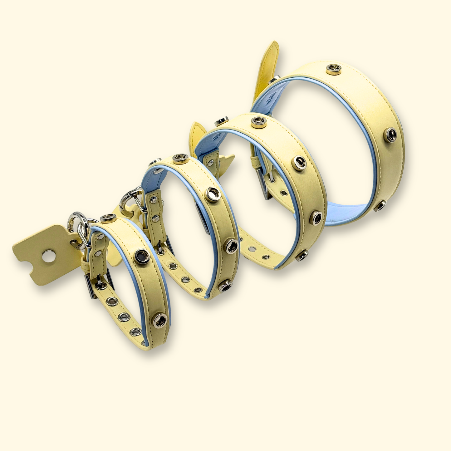 adjustable butter yellow dog collar size comparison for small medium and large dogs and cats