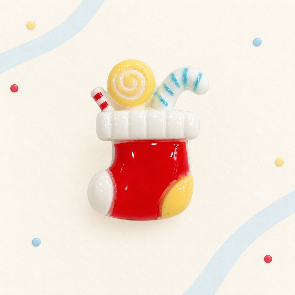 Red Christmas stocking dog collar charm filled with colorful candy for festive holiday styling