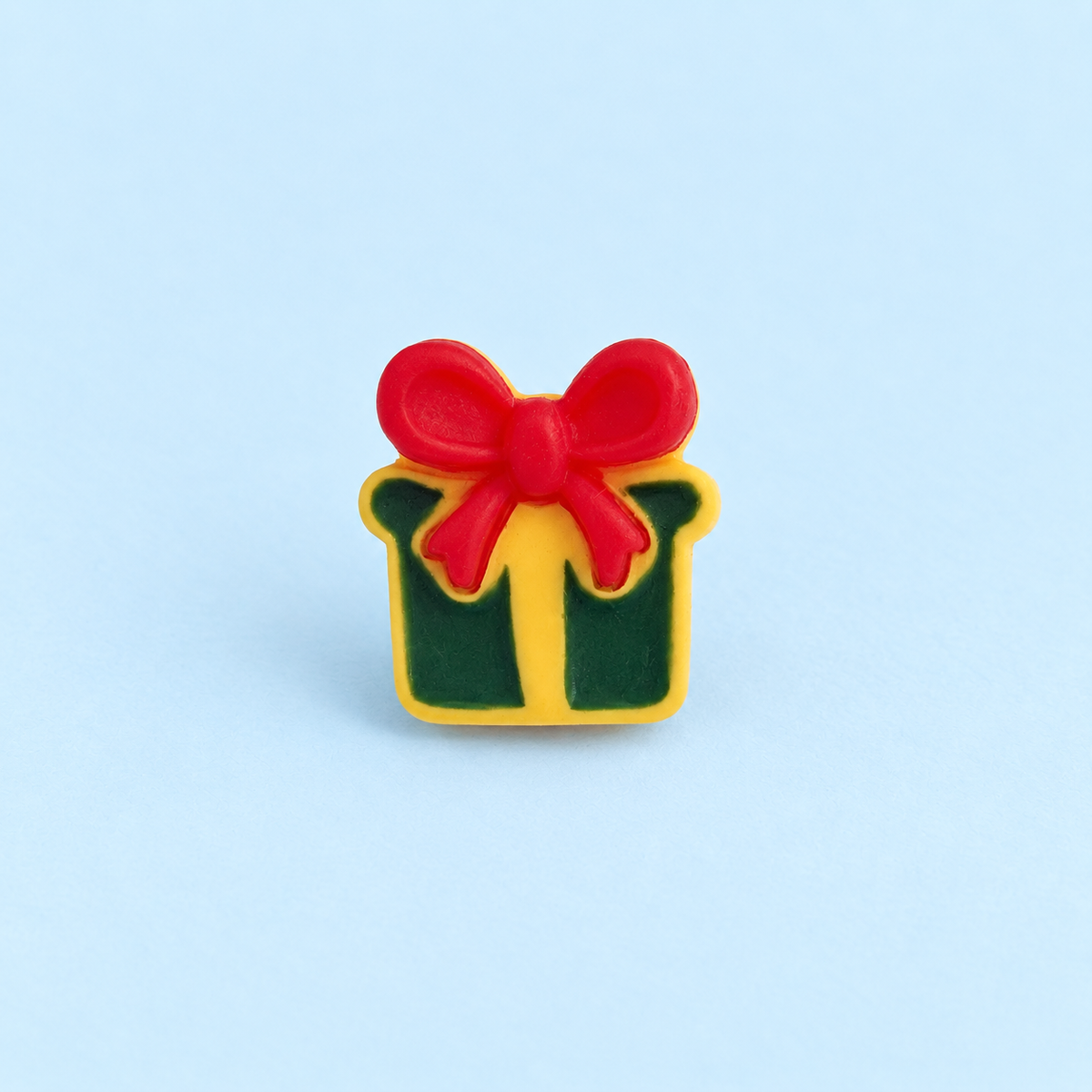 Green Christmas gift box dog collar charm with a yellow ribbon and large red bow