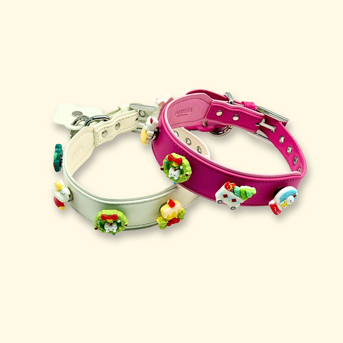 Christmas-themed pet collar charms with designs like Christmas gifts, Christmas tree, and Santa Claus, ideal for holiday styling for dogs and cats.