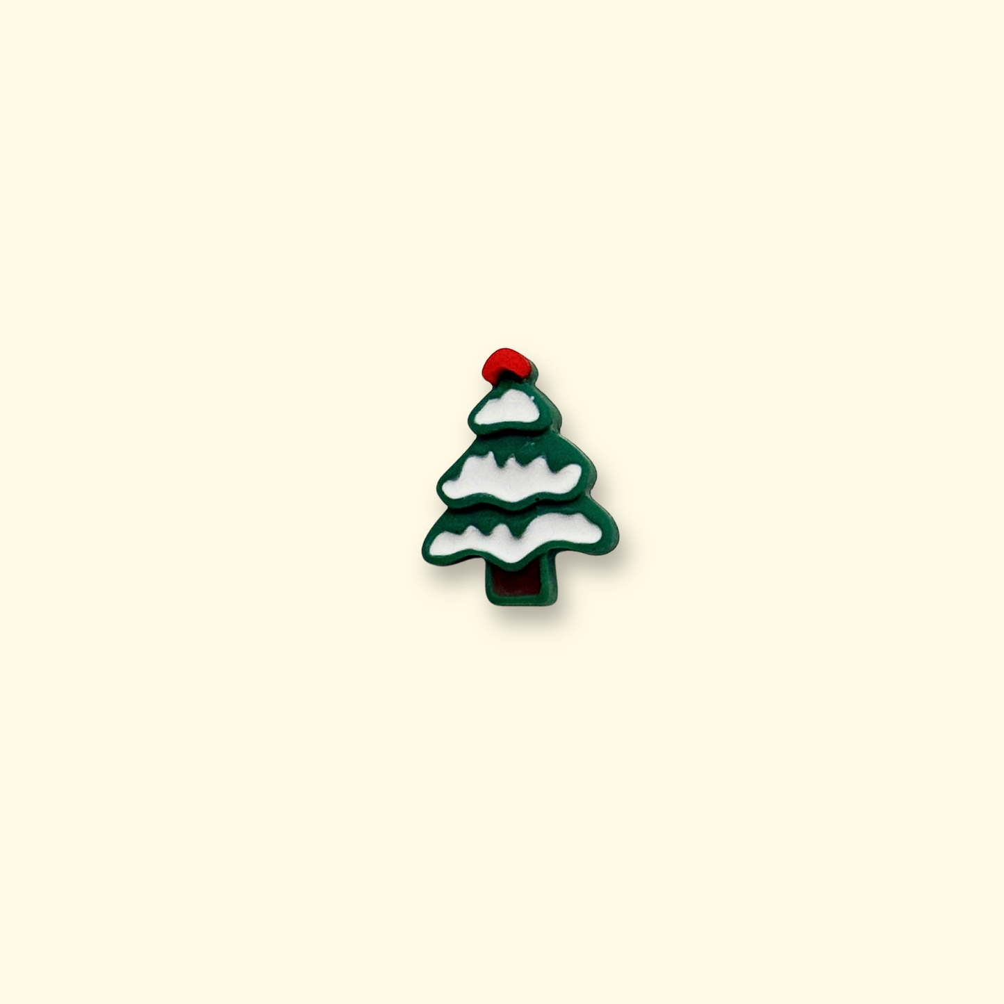 Green Christmas tree accessory for pet collars with white snow