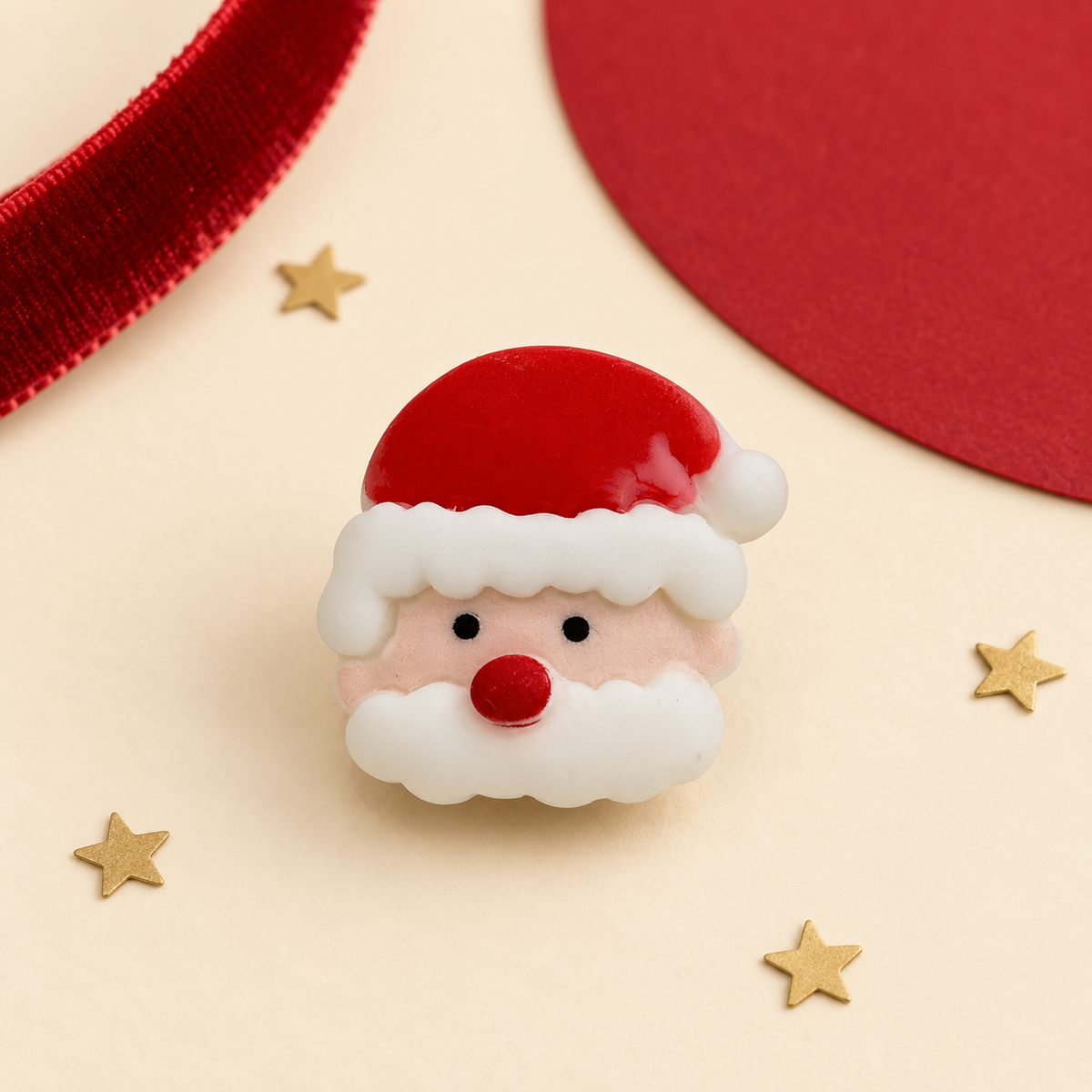 Cute Santa Claus dog collar charm with a red Christmas hat for festive Petiria collar styling