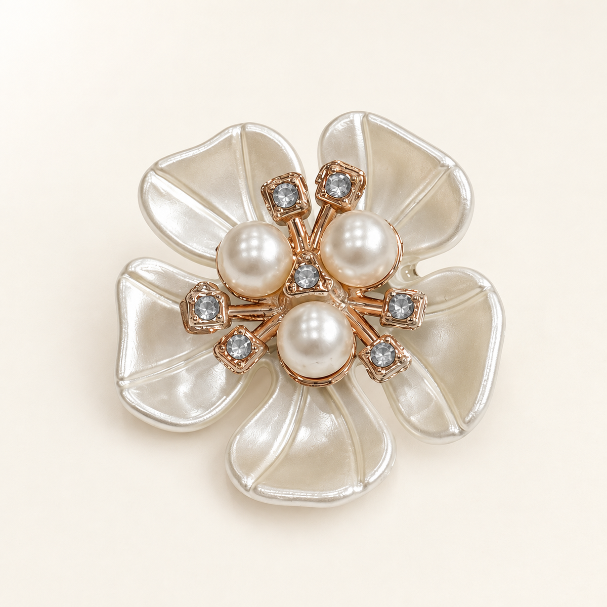 Crystal Pearl Blossom dog collar charm with pearlescent petals, pearl centers and sparkling crystal details