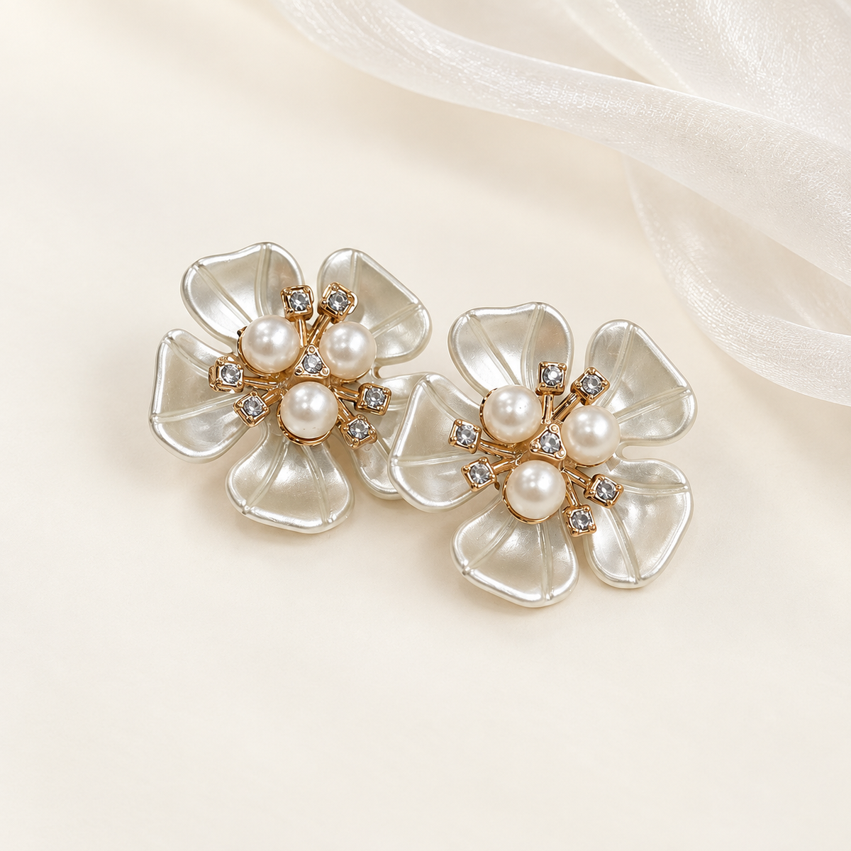 Crystal Pearl Blossom dog collar charms with pearlescent petals, pearl centers and sparkling crystal details