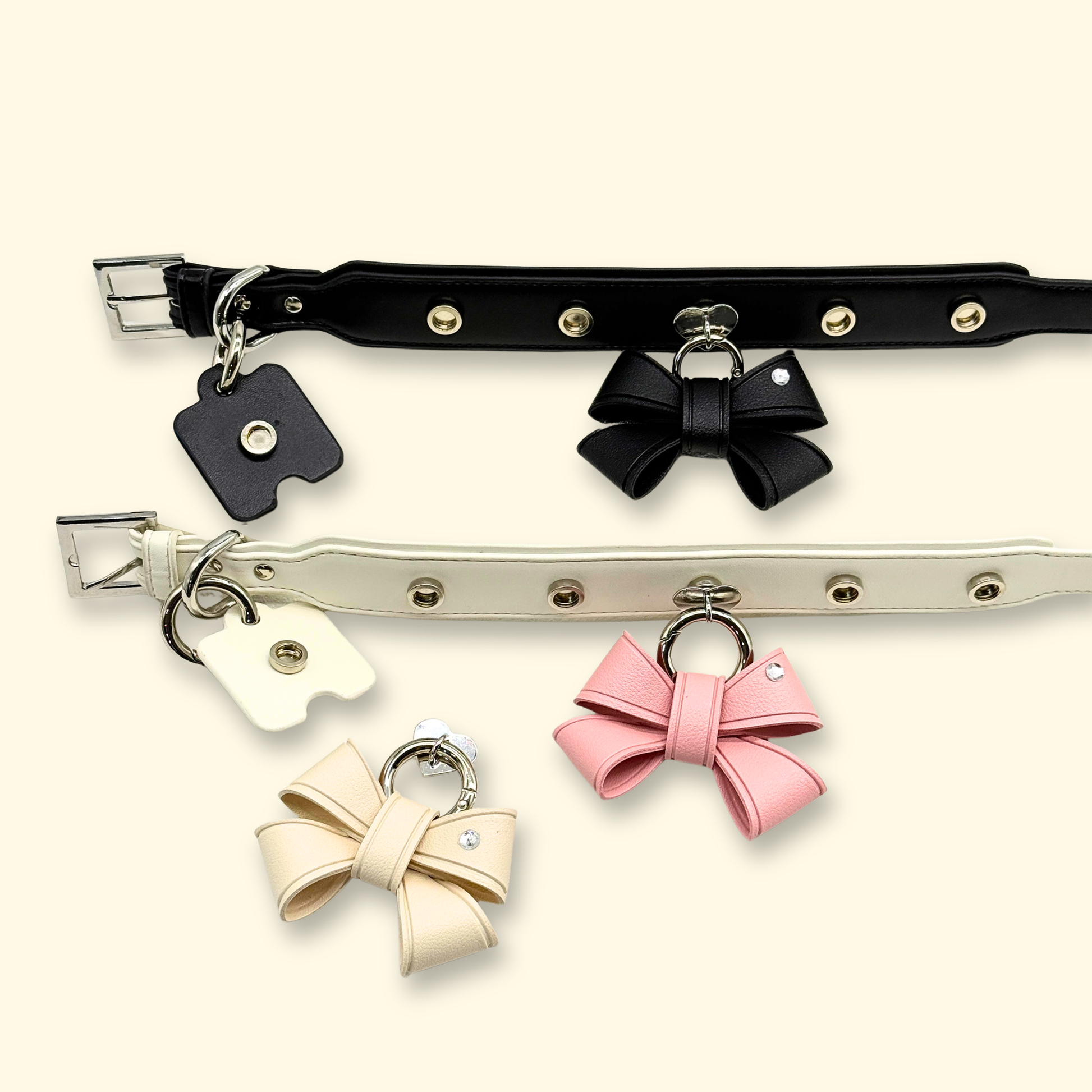 customizable dog collars with removable bow charms and interchangeable pet accessories