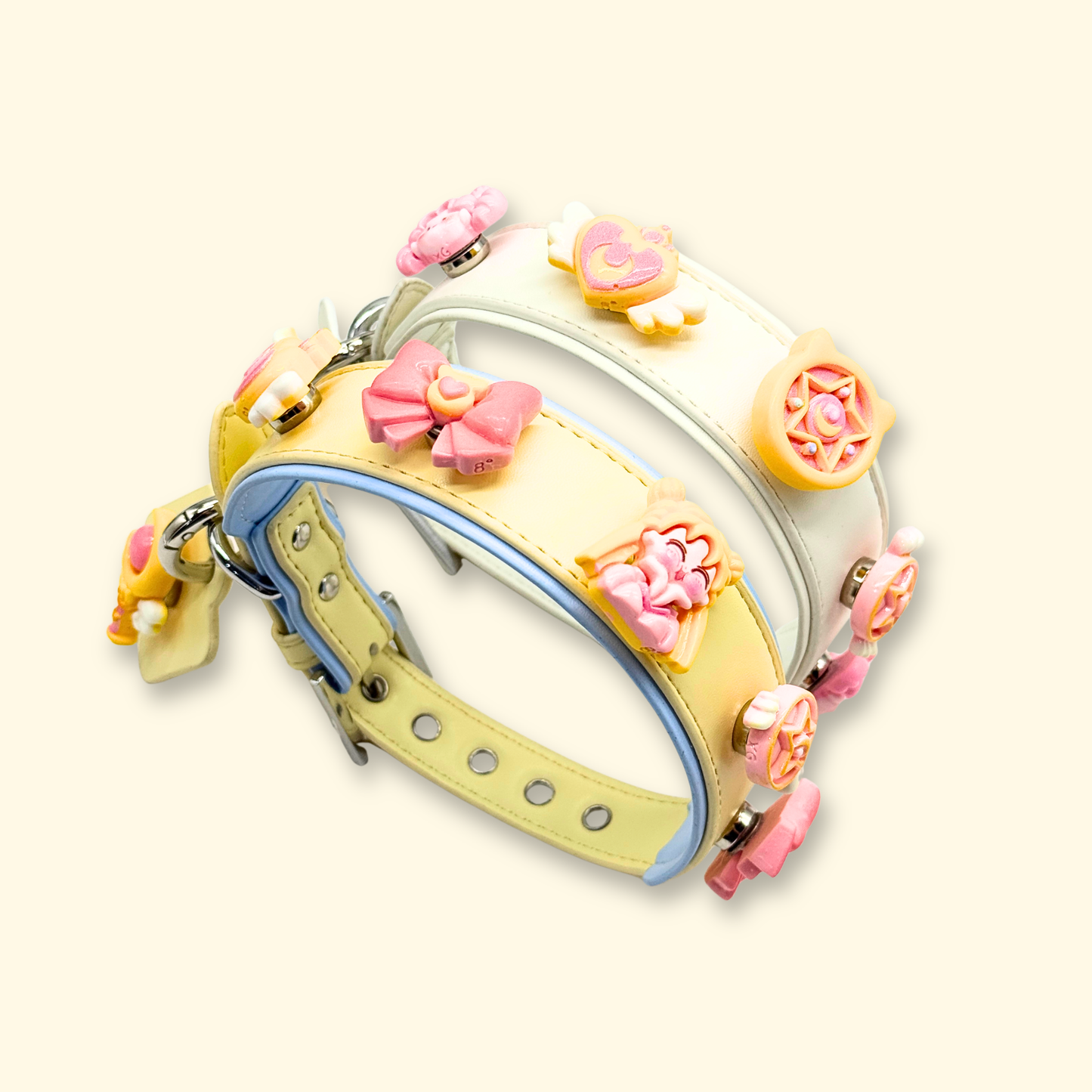 anime inspired pet collar charms with magical wand star and bow accessories for stylish dog collars