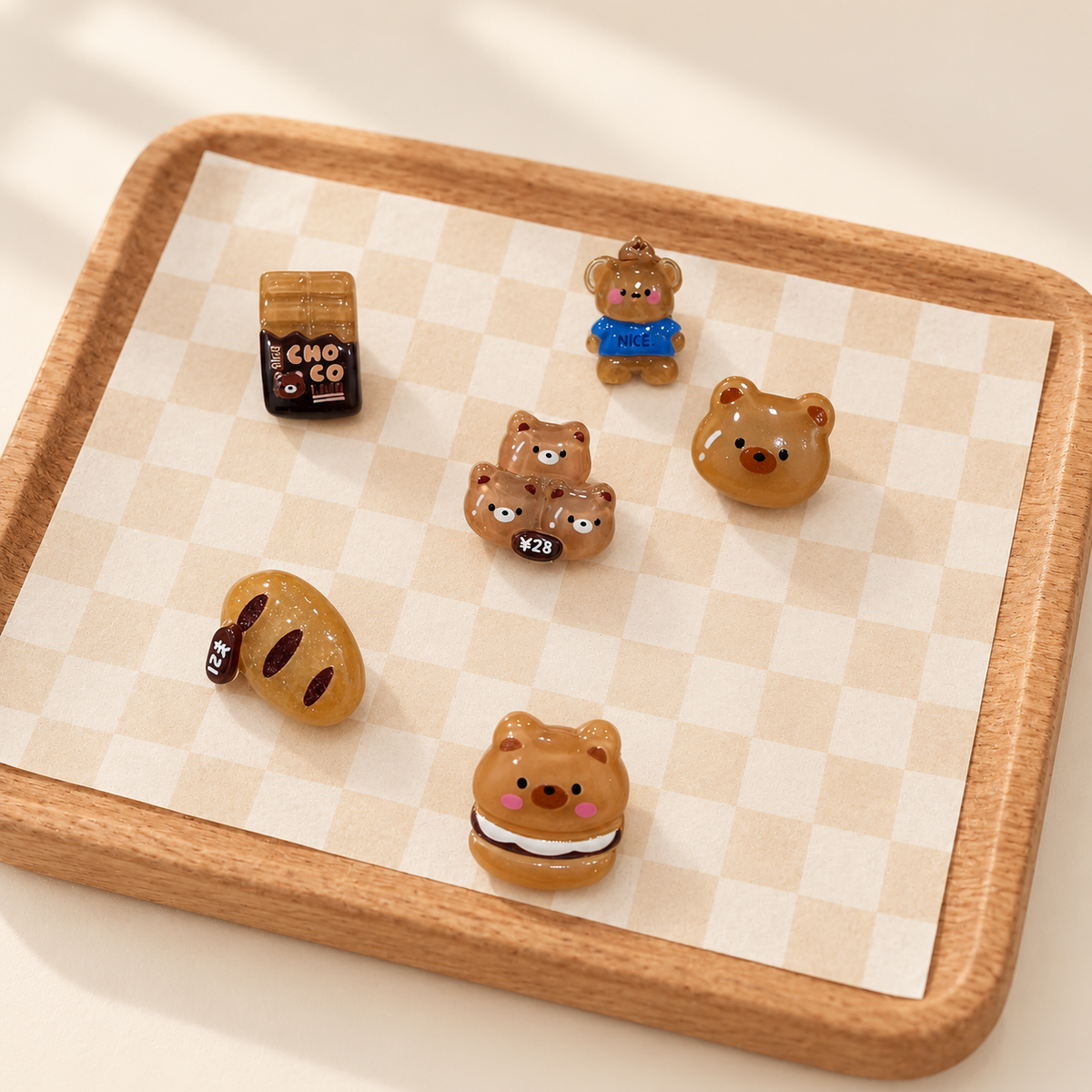 Cute character dog collar charm collection featuring playful cartoon characters and snack-inspired designs
