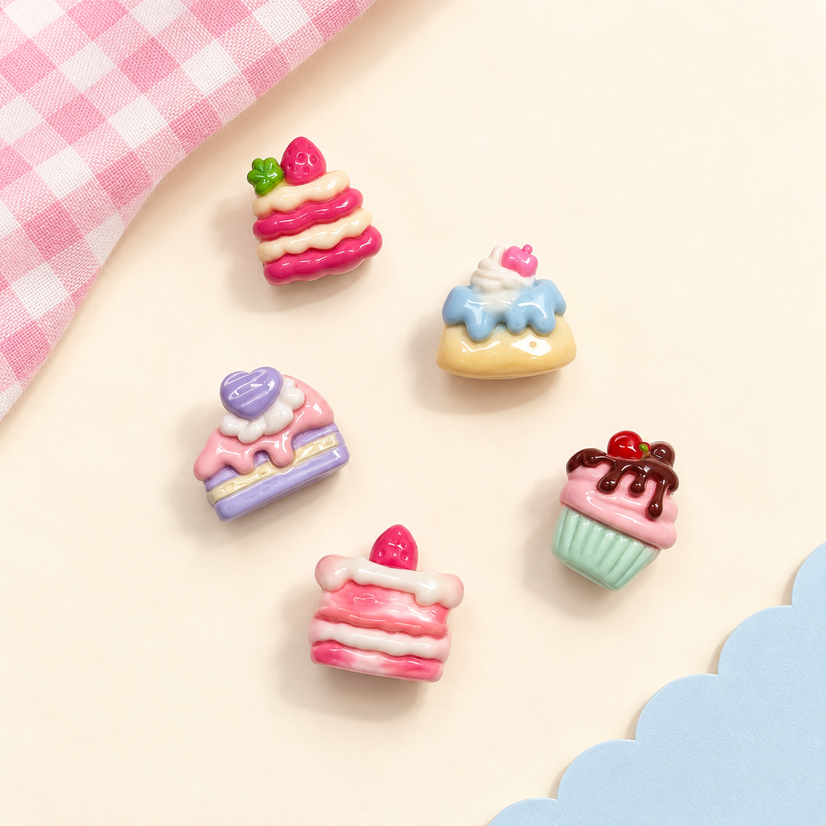 Cute dessert dog collar charms set with 5 colorful cake and cupcake snap-on pet charms