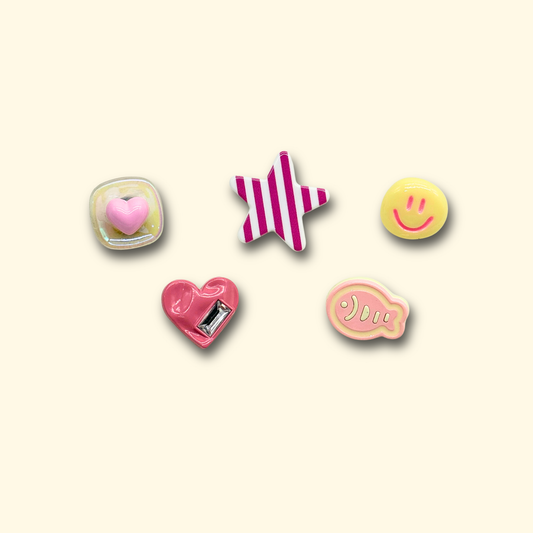 Cute Pop Art Pet Charms Set - Heart, Star, Smiley, Fish, and More for Pet Collars
