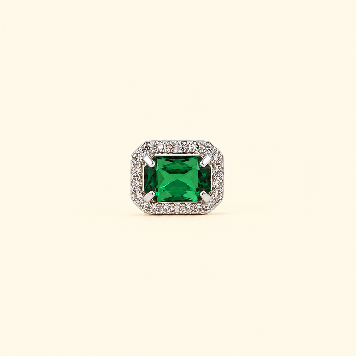 Emerald green rhinestone dog collar charm with silver crystal setting