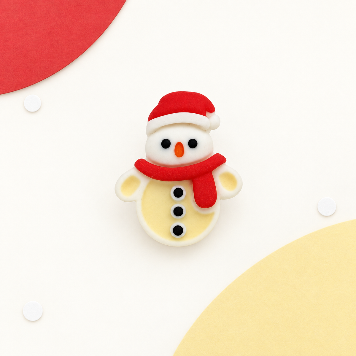 Snowman dog collar charm wearing a red Santa hat and scarf for a festive Christmas dog collar look