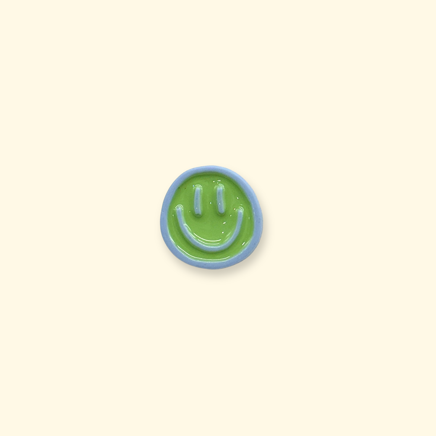 Green smiley snap-on dog collar charm for PETIRIA interchangeable collar system. Cute pet accessory for dog styling in US market.