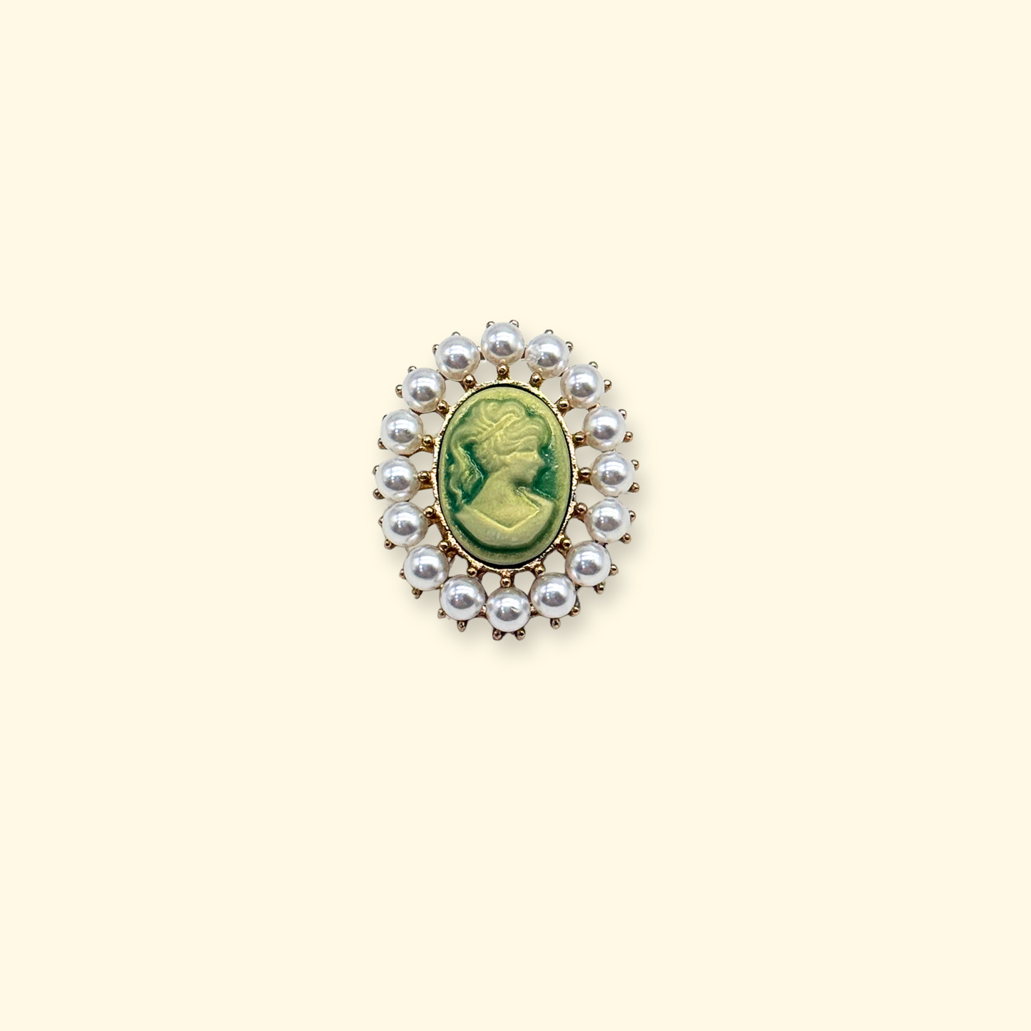 Green cameo pet collar charm with pearl border and classical profile design elegant dog accessory