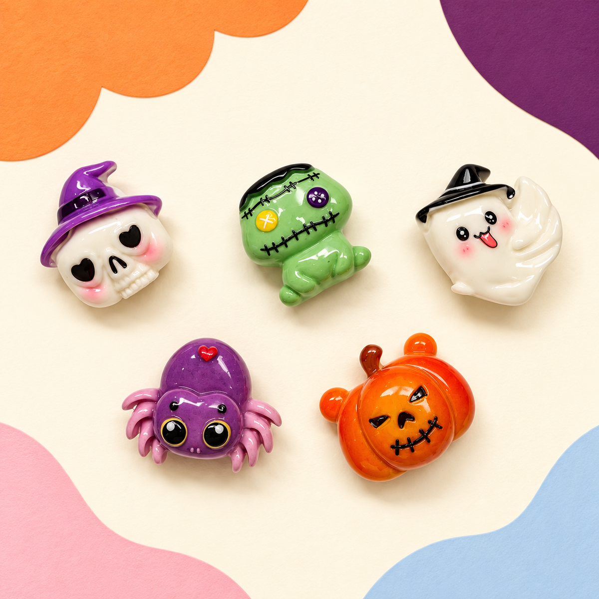 Halloween dog collar charms set with 5 cute pumpkin, ghost and spooky snap-on charms