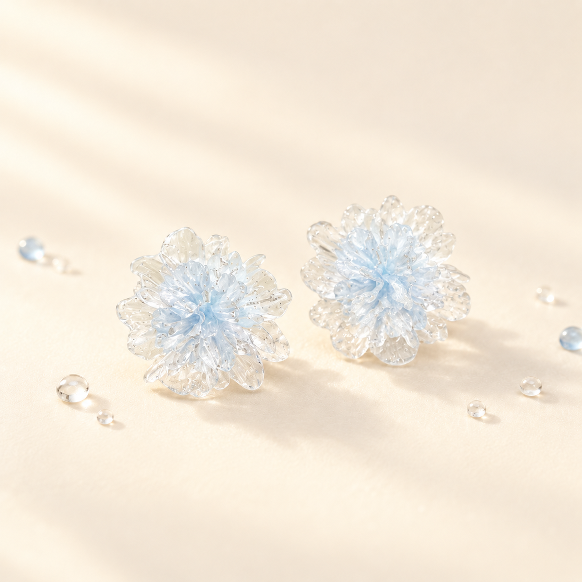 Ice Blue Crystal Blossom dog collar charm with translucent blue layered flower petals
