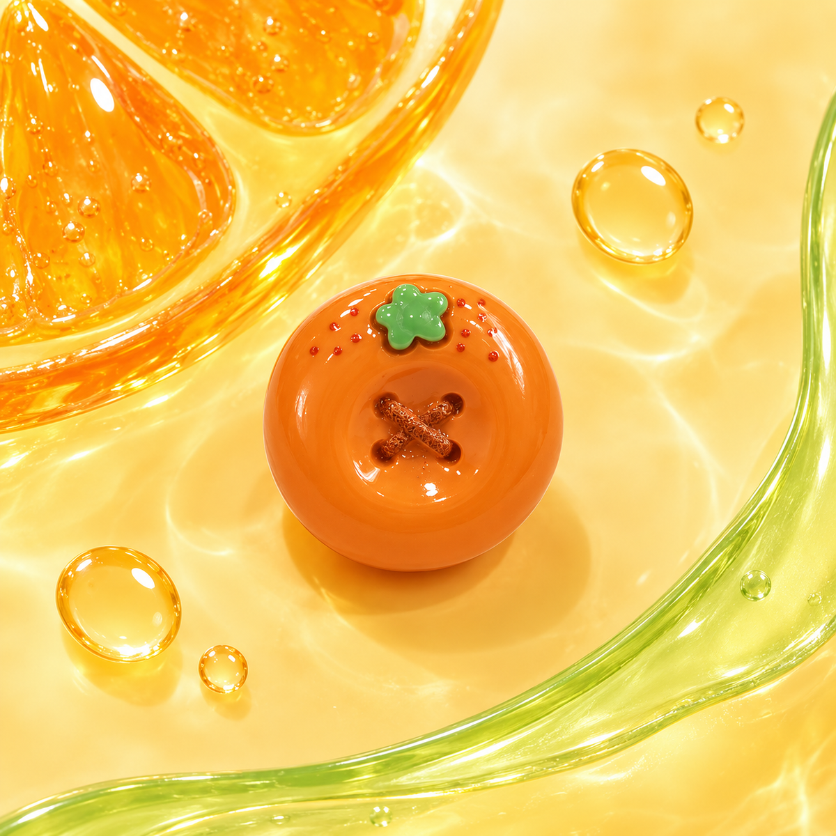 Juicy Orange dog collar charm with a bright orange fruit design and green leaf detail