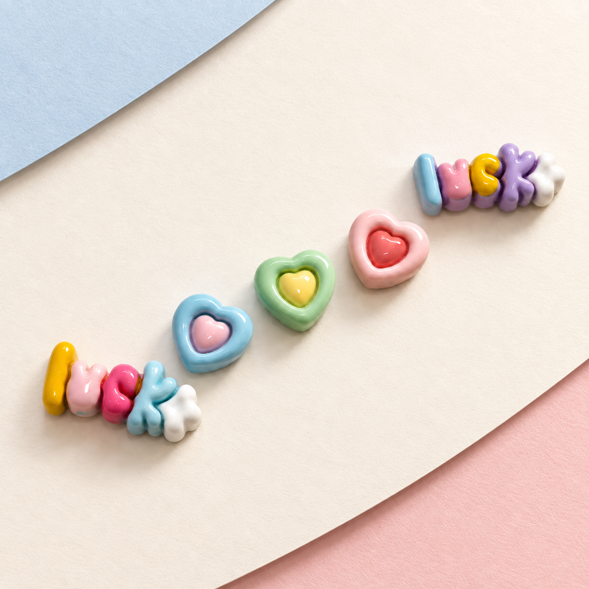 Colorful LUCK letter and pastel heart dog collar charms in mix-and-match designs