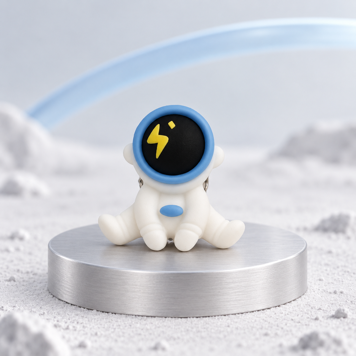 Lightning Astronaut dog collar charm with a white spacesuit, blue helmet and yellow lightning detail