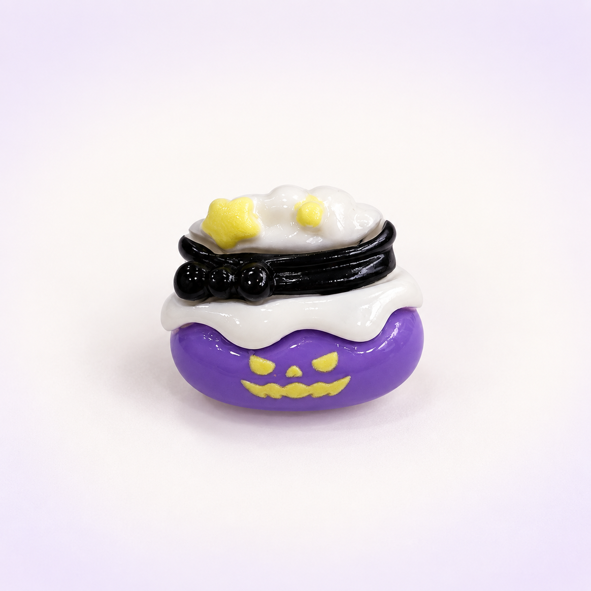 Purple magic cauldron dog collar charm with bubbling potion details for a witchy Halloween look