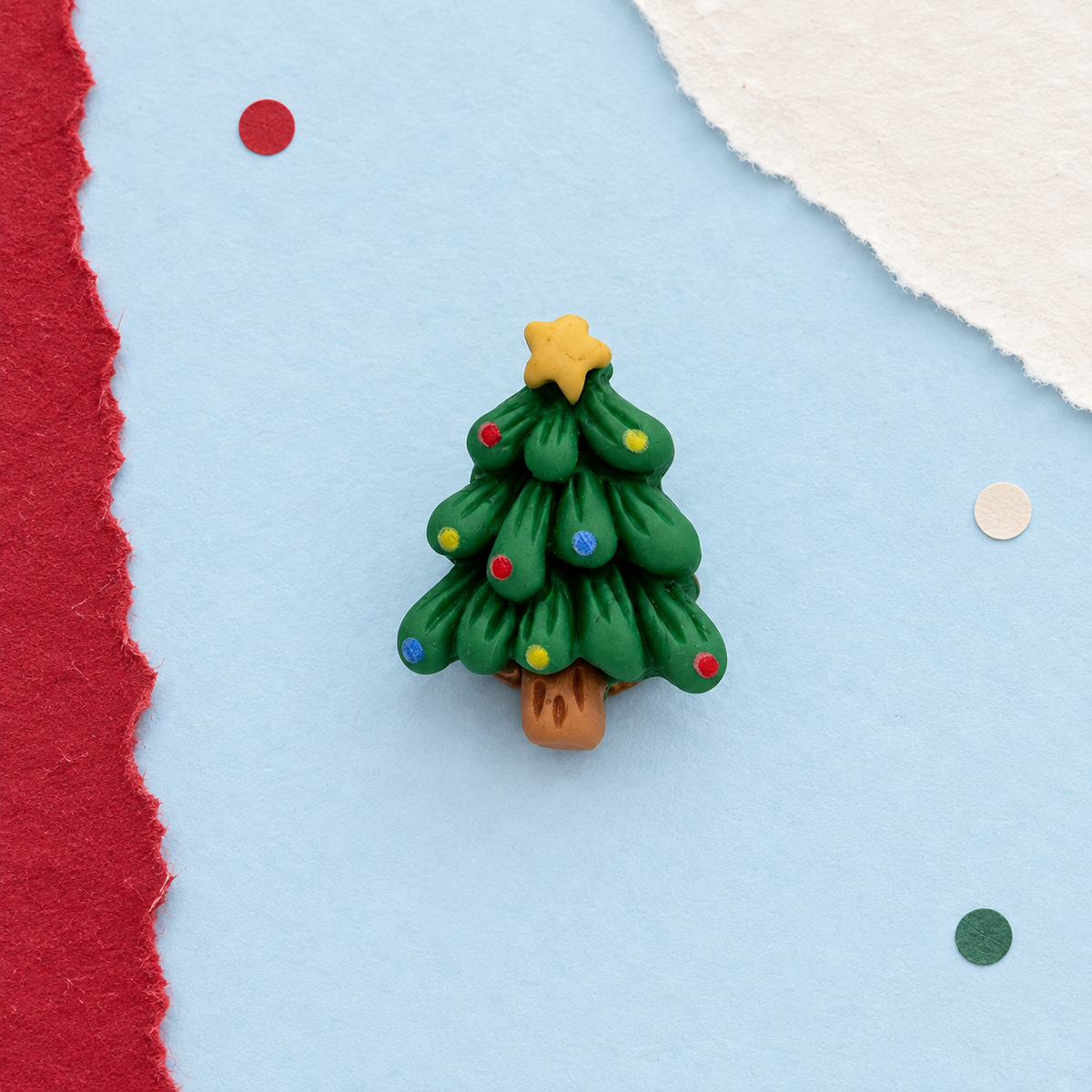 Green Christmas tree dog collar charm with colorful ornaments and a yellow star for a festive Christmas collar look