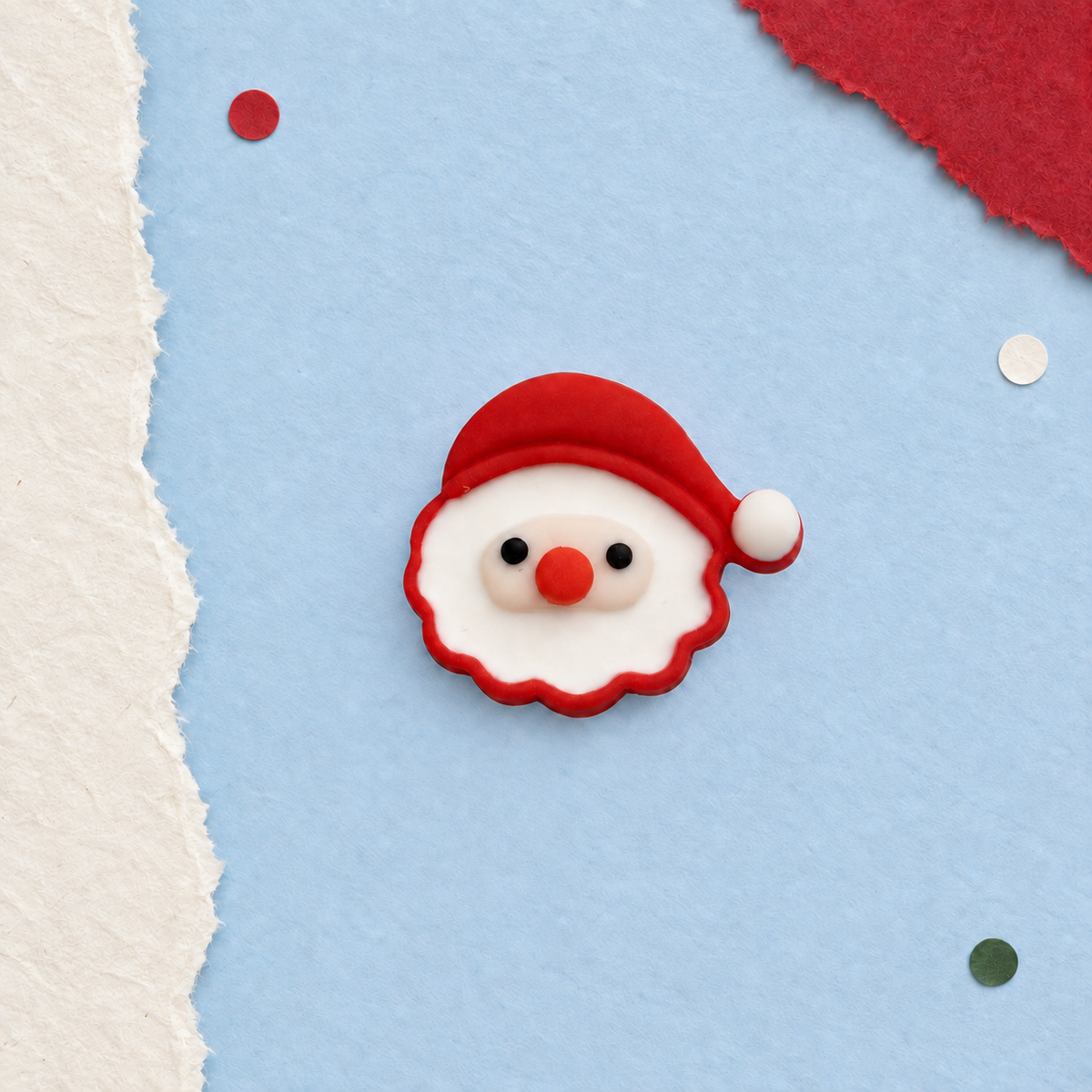 Santa Claus dog collar charm with a red Christmas hat and white beard for festive holiday collar styling