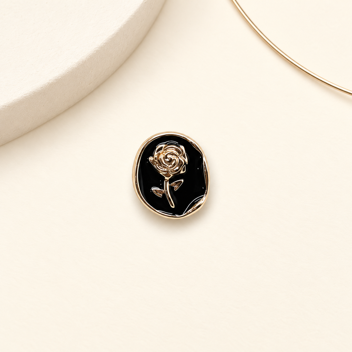 Midnight Rose dog collar charm with gold-tone rose center 