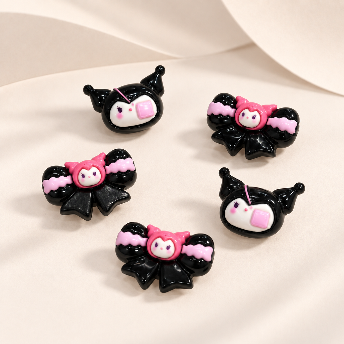 Black and pink Kuromi-style dog collar charms in multiple mix-and-match designs