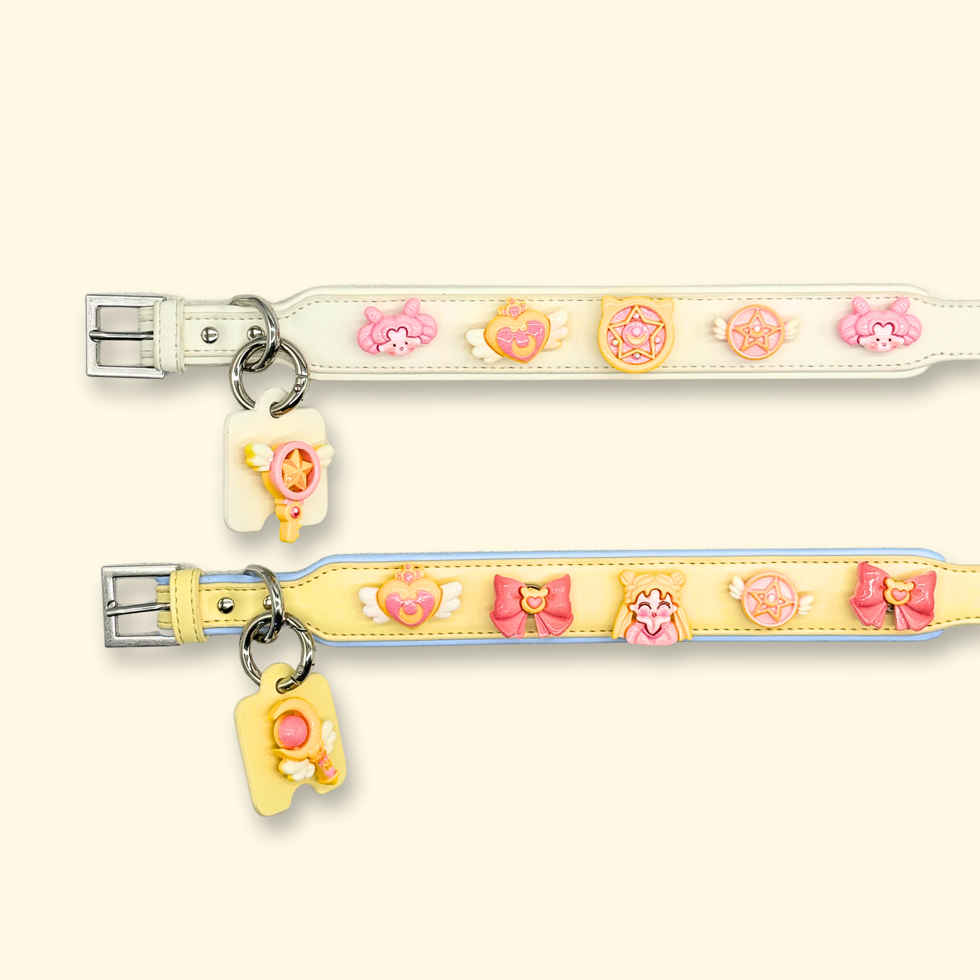pastel magical girl pet charms styled on customizable dog collars for kawaii pet accessories