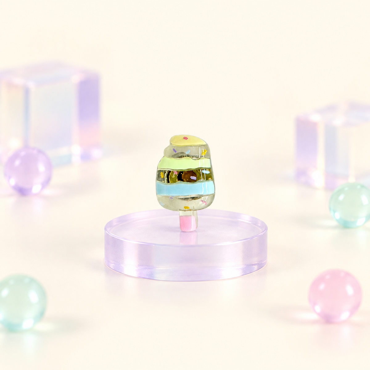 Pastel Popsicle dog collar charm with colorful striped details and a playful kawaii design