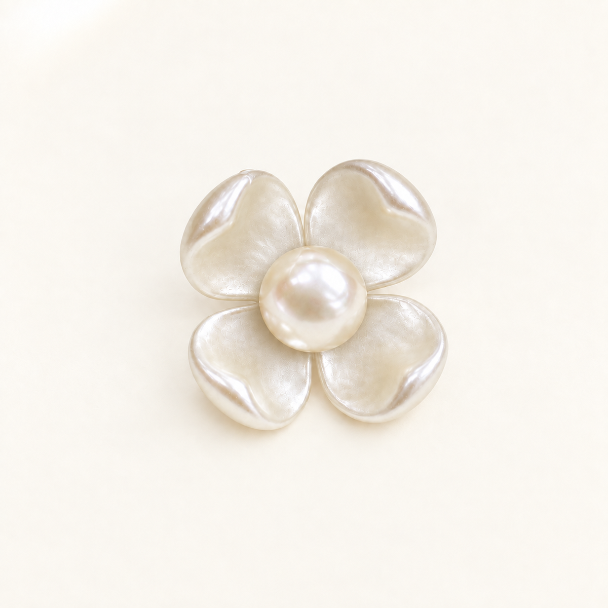 Pearl Petal Flower dog collar charm with four luminous pearlescent petals and a round pearl center