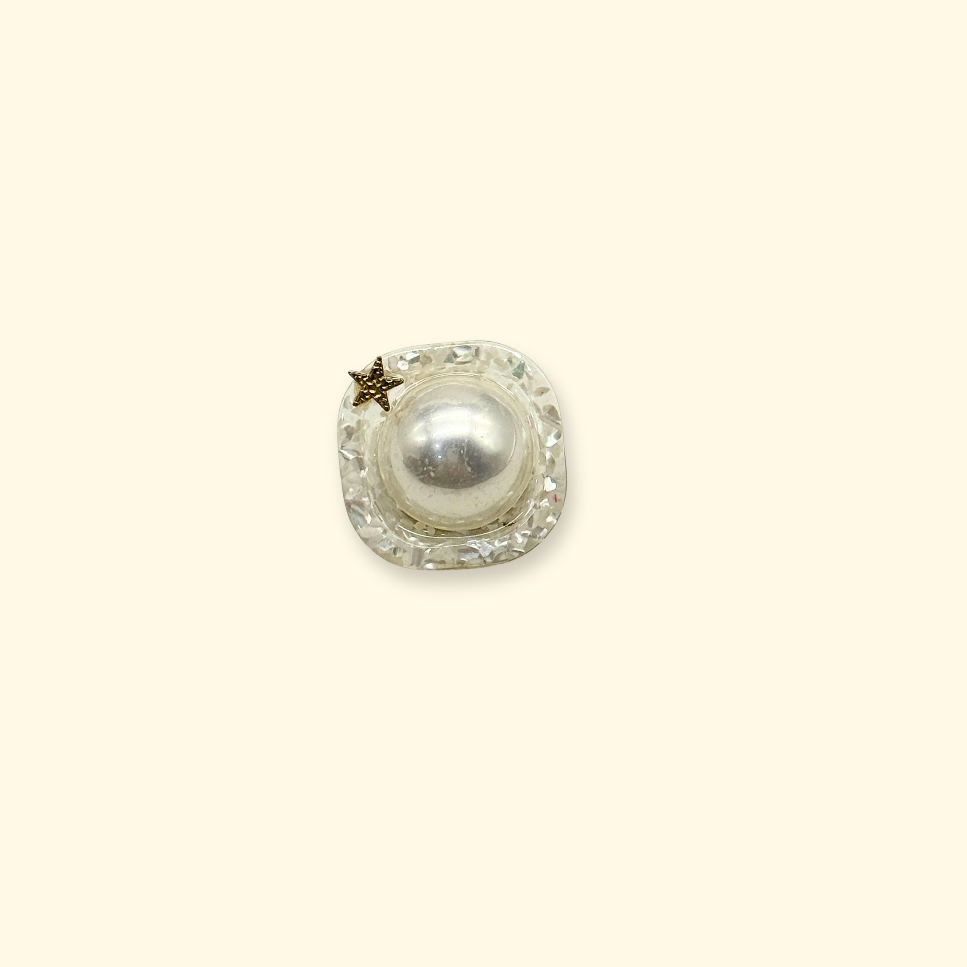 Square pearl snap-on dog collar charm with gold star detail designed for interchangeable pet collar systems and stylish everyday pet decoration.