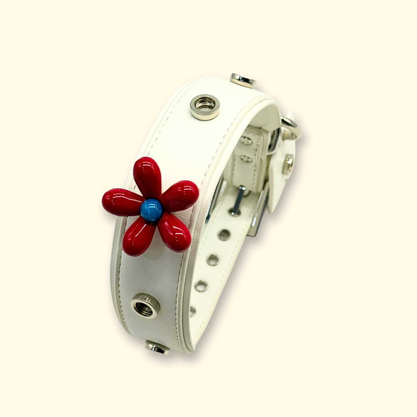 Pet Collar with Colorful Charms | Blue Square, Blue Bubble, and Vibrant Flower Charms