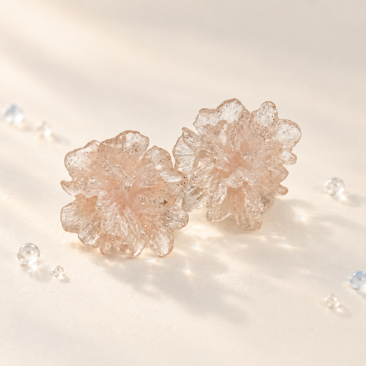 Blush Pink Crystal Blossom dog collar charm with translucent blush pink layered flower petals