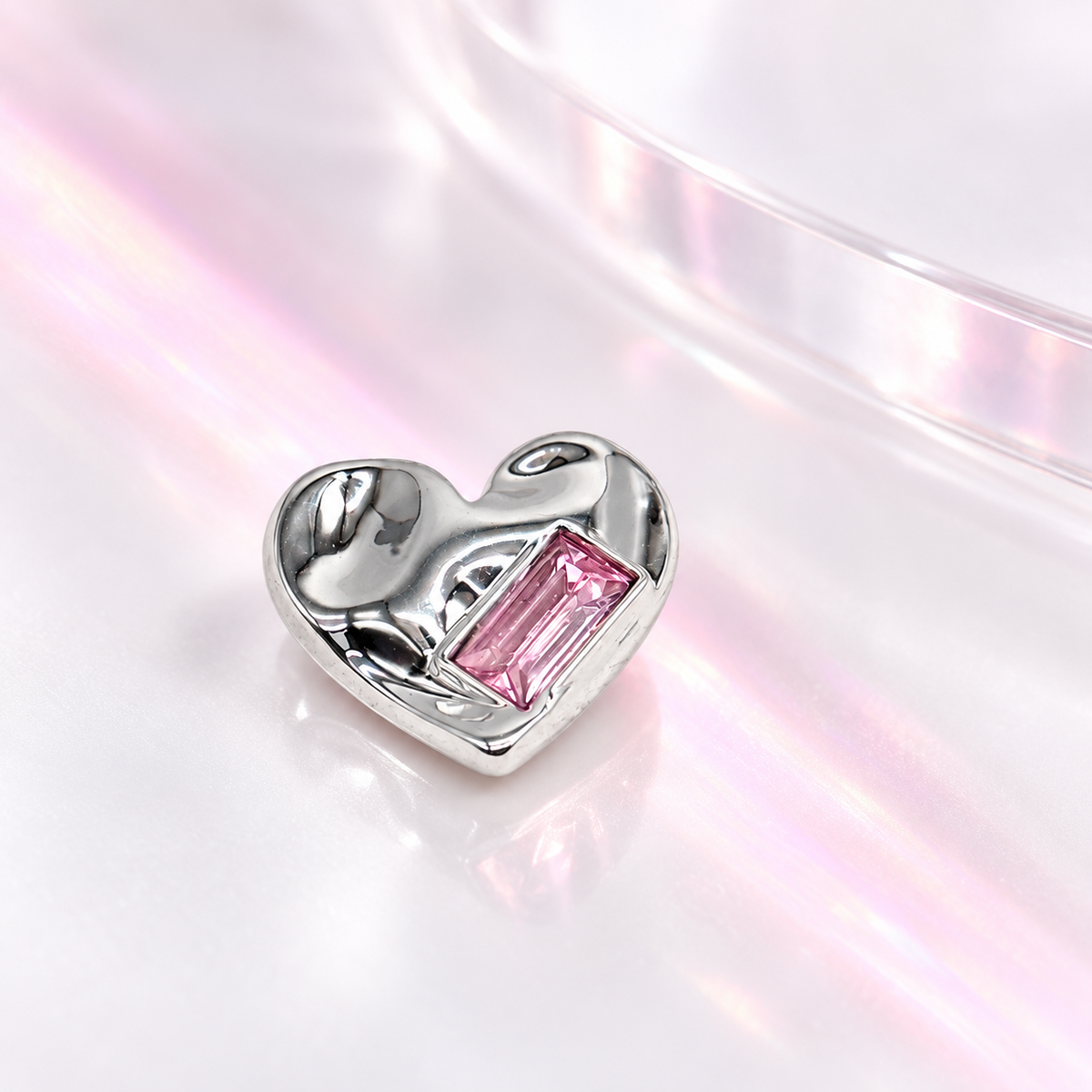 Pink Crystal Heart dog collar charm with a silver-tone heart design and pink crystal detail