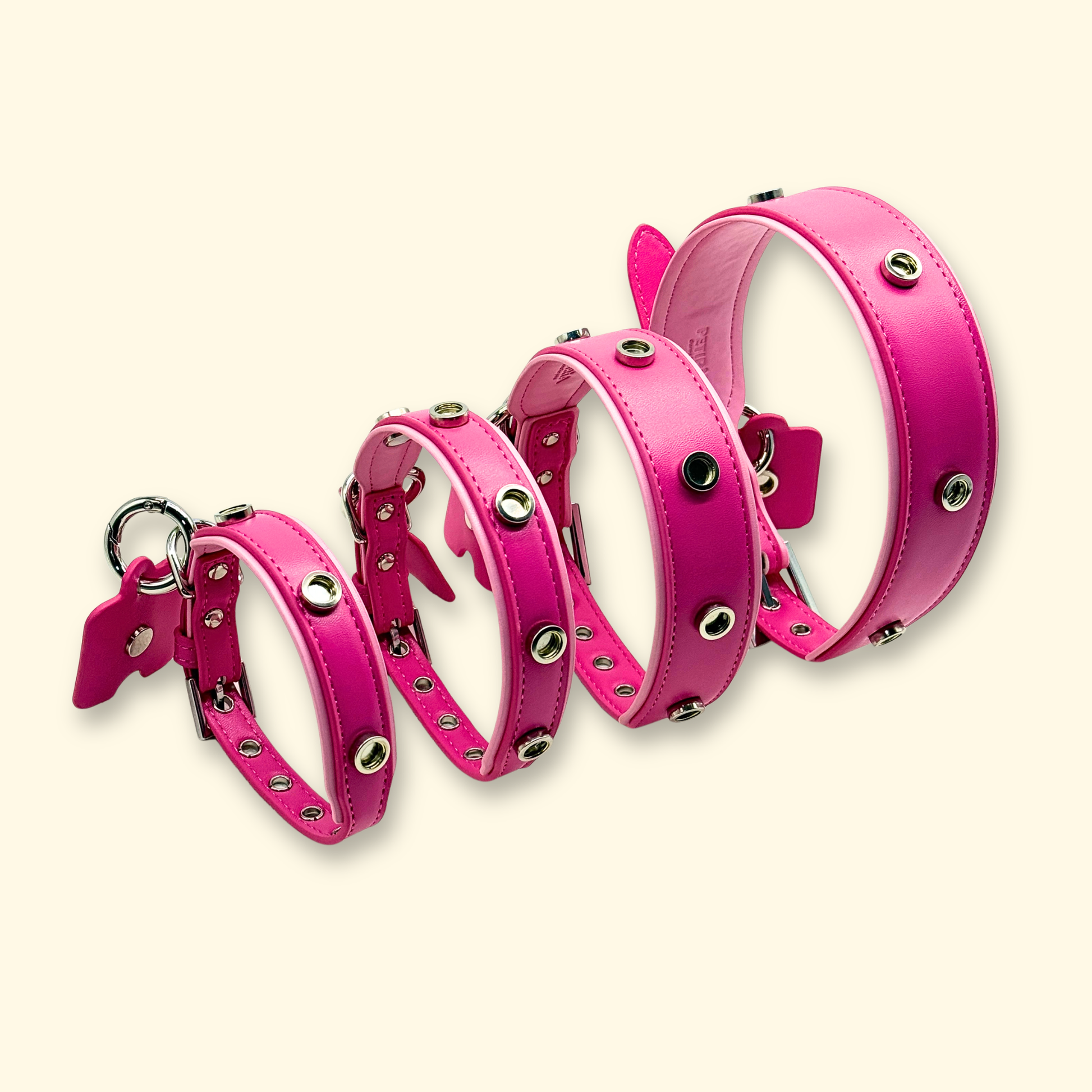 adjustable pink dog collar size comparison for small medium and large dogs and cats