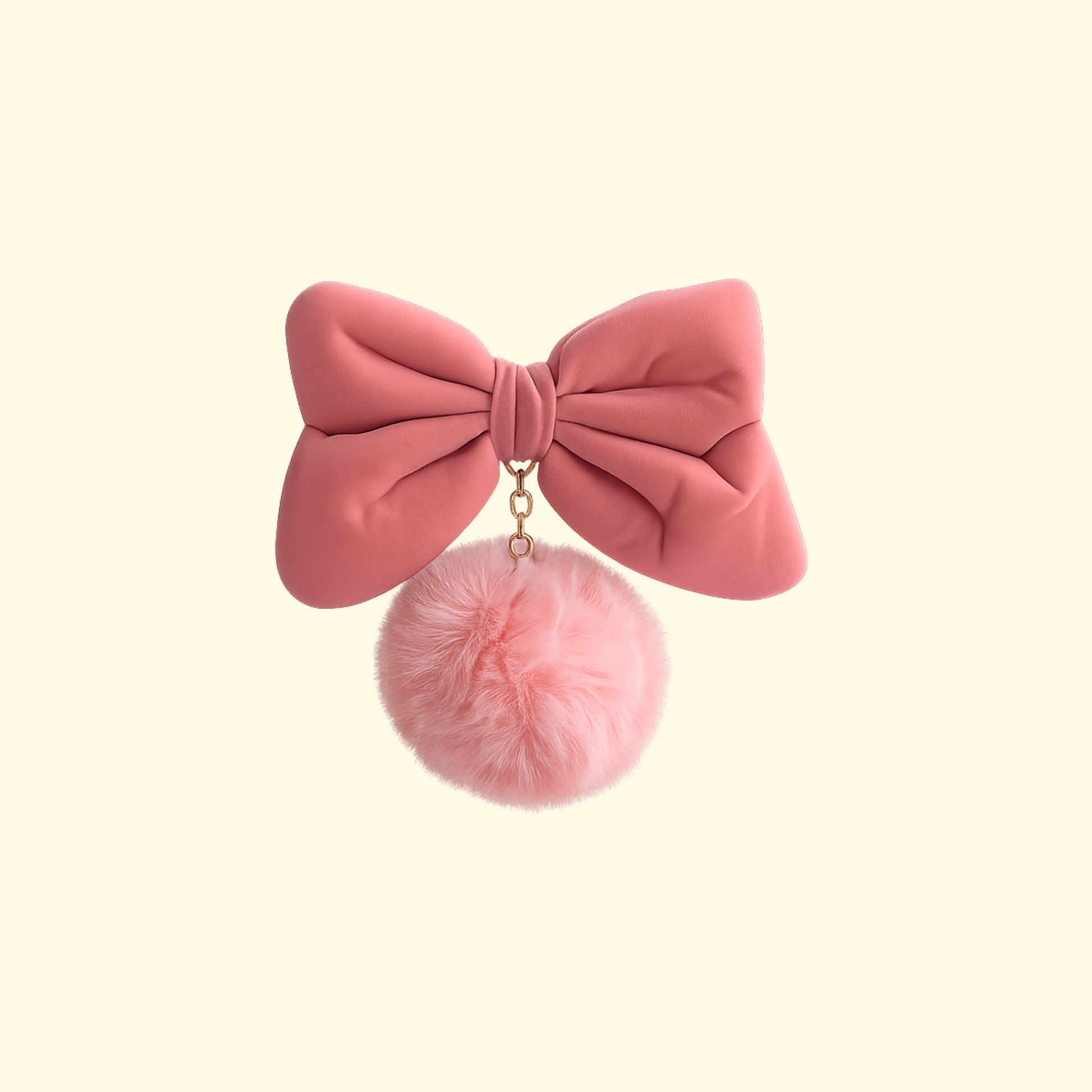 Lightweight pink flocked bow and fluffy pom dog collar charm for interchangeable pet collars